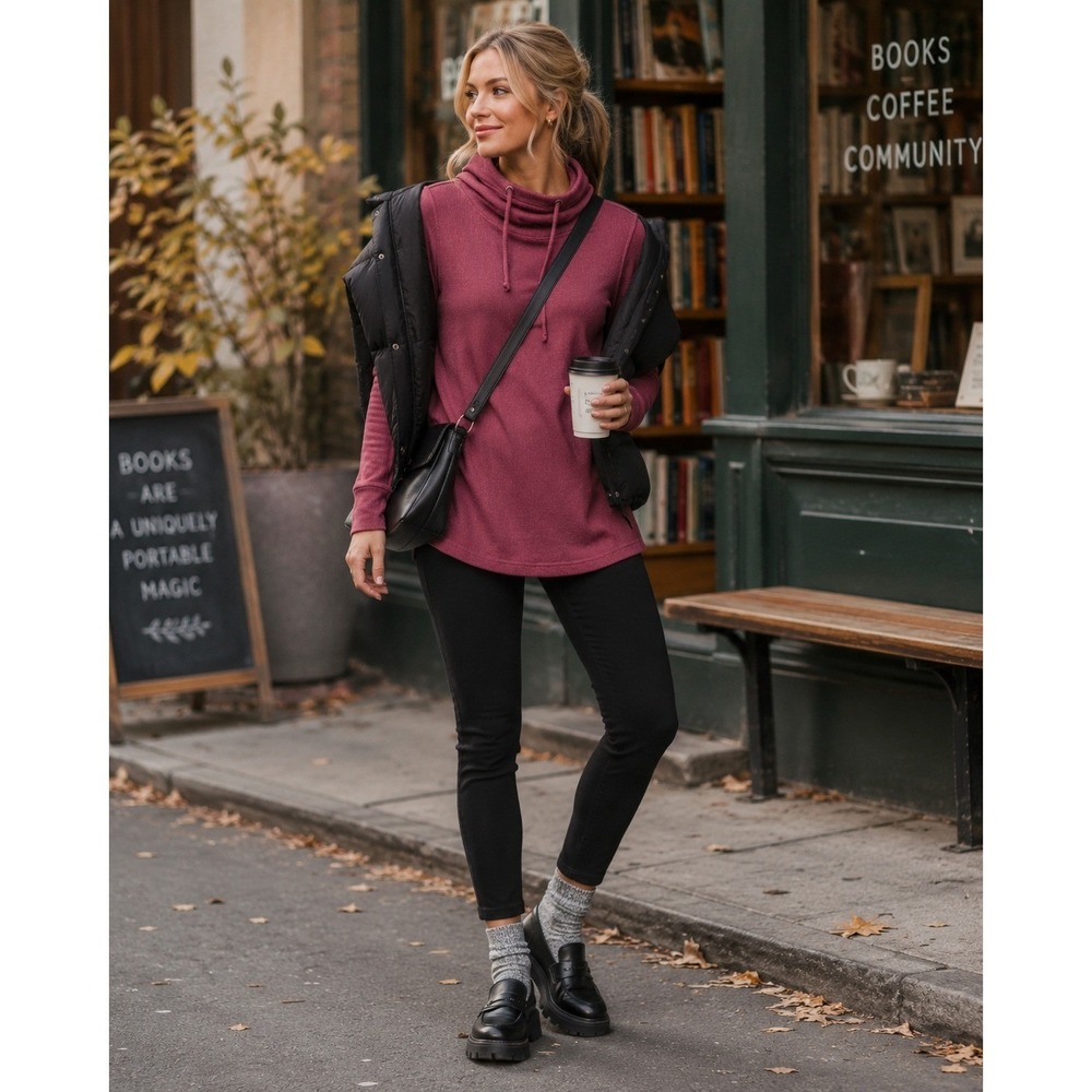 Patagonia Hooded Waffle Tunic Women Small Burgundy Cowl Neck Thumbholes 53560